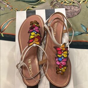 Aquazzura White and Brown papillon sandal  with Ankle Strap 39.5 (fits US9)